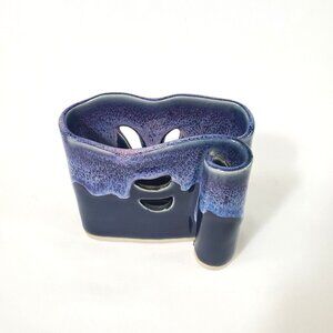 Bay Pottery Blue Drip Glaze Desk Organizer 4.25" L x 3 3/4" H.